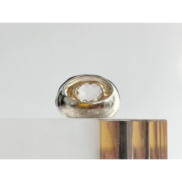 Black & White Enameled Domed Rhinestone Sterling Silver Vintage Ring - sz 5.75 - Picture 2 of 10